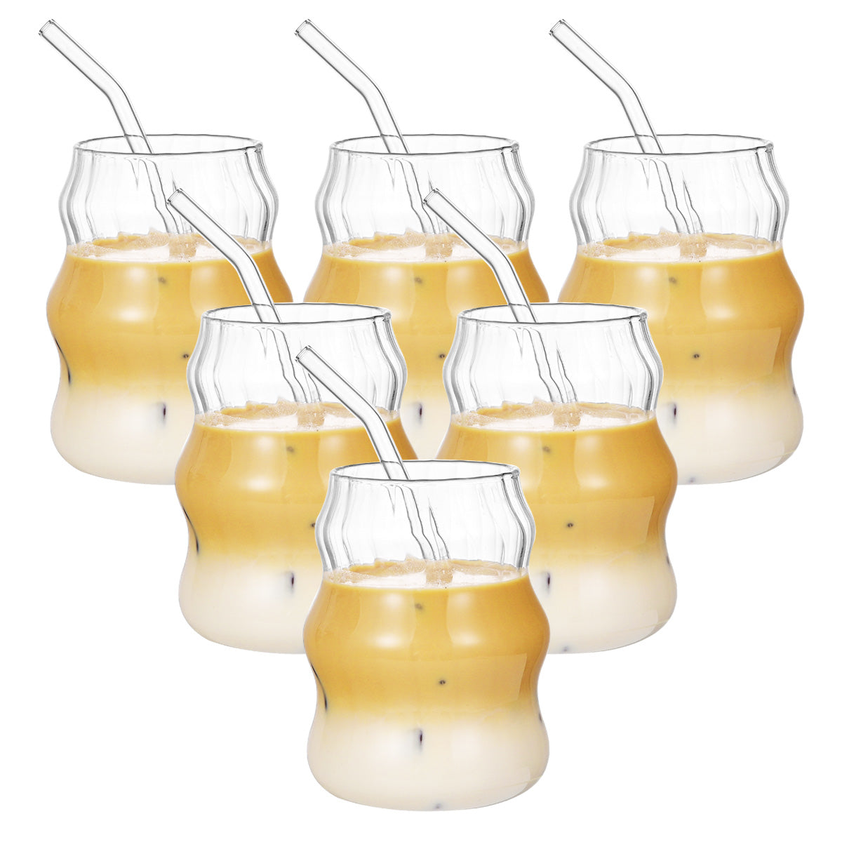 6 Pcs 19 Ounce Glass Straw Cup, Coffee Cup, Milk Cup, Juice Cup, Cold Drink Cup, Tea Cup, Water Cup, Office Cup, Striped Cloud Cup